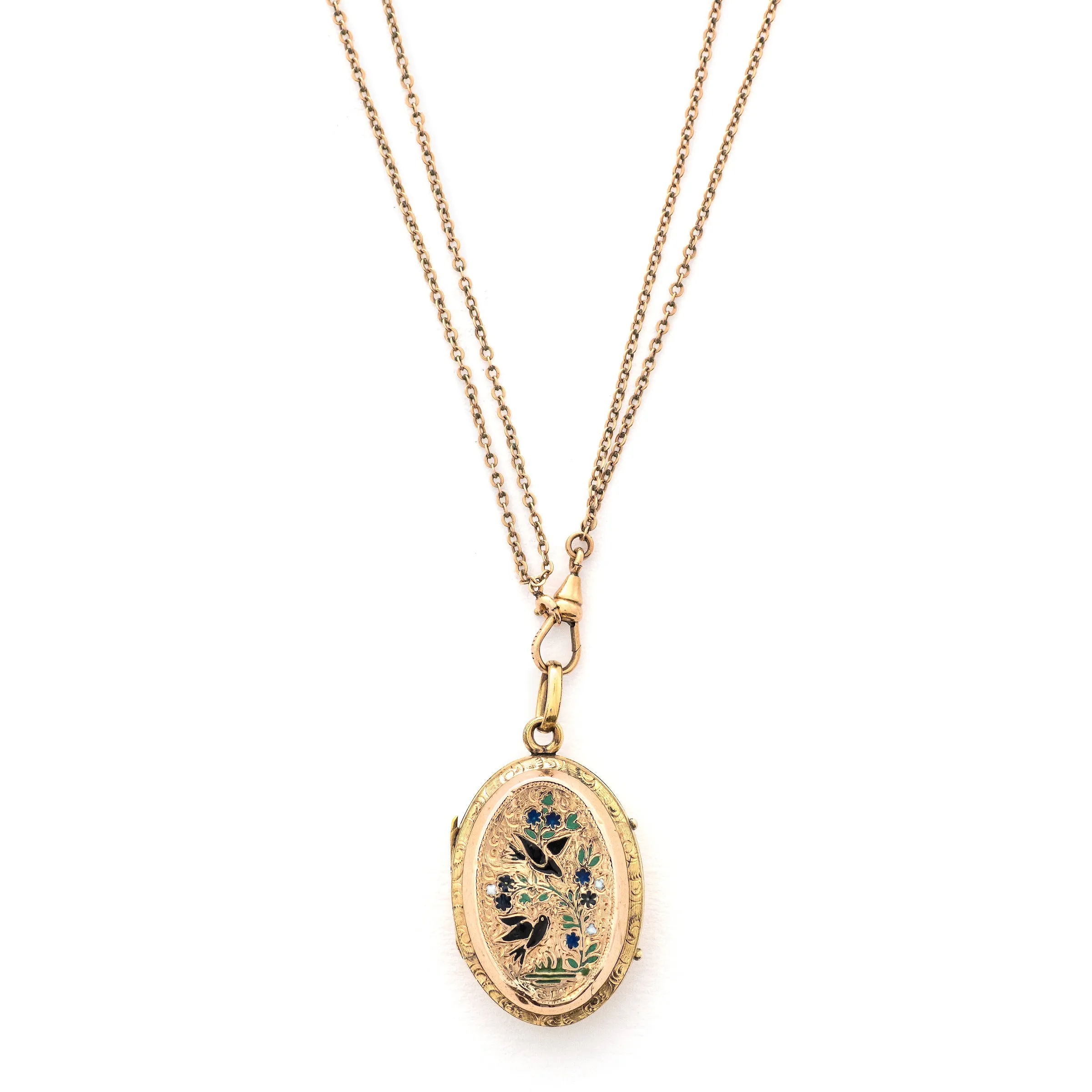 Pair of Swallows Enamel Antique Locket