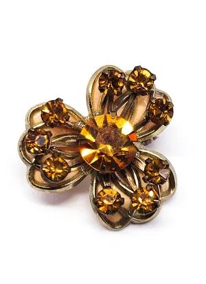 Pansy Topaz rhinestone tin enamel painted vintage brooch pin