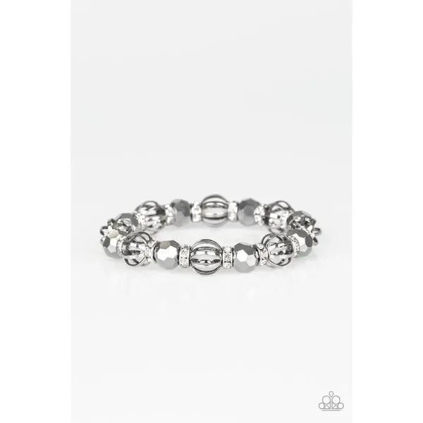 Paparazzi Metro Squad Silver Rhinestone Stretch Bracelet