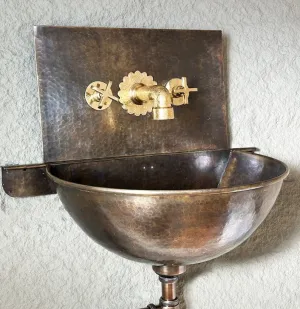 Patina Brass Wall Mount Sink with Mixed Faucet – Hammered Brass Wall Hung Basin