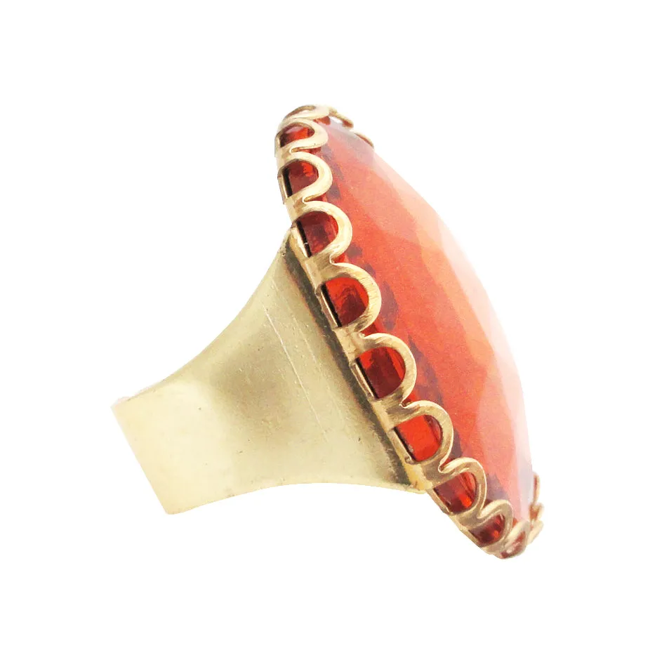 Peach faceted glass ring