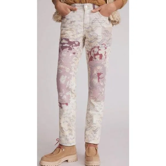 PILCRO anthropologie anthro white grey pink patchwork slim boyfriend denim jeans