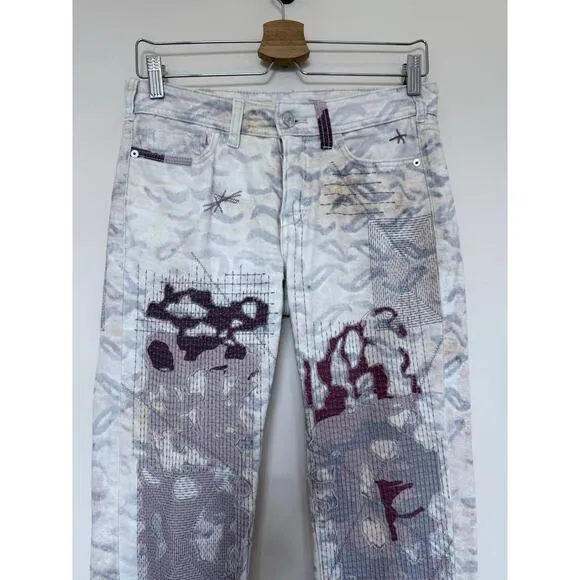 PILCRO anthropologie anthro white grey pink patchwork slim boyfriend denim jeans