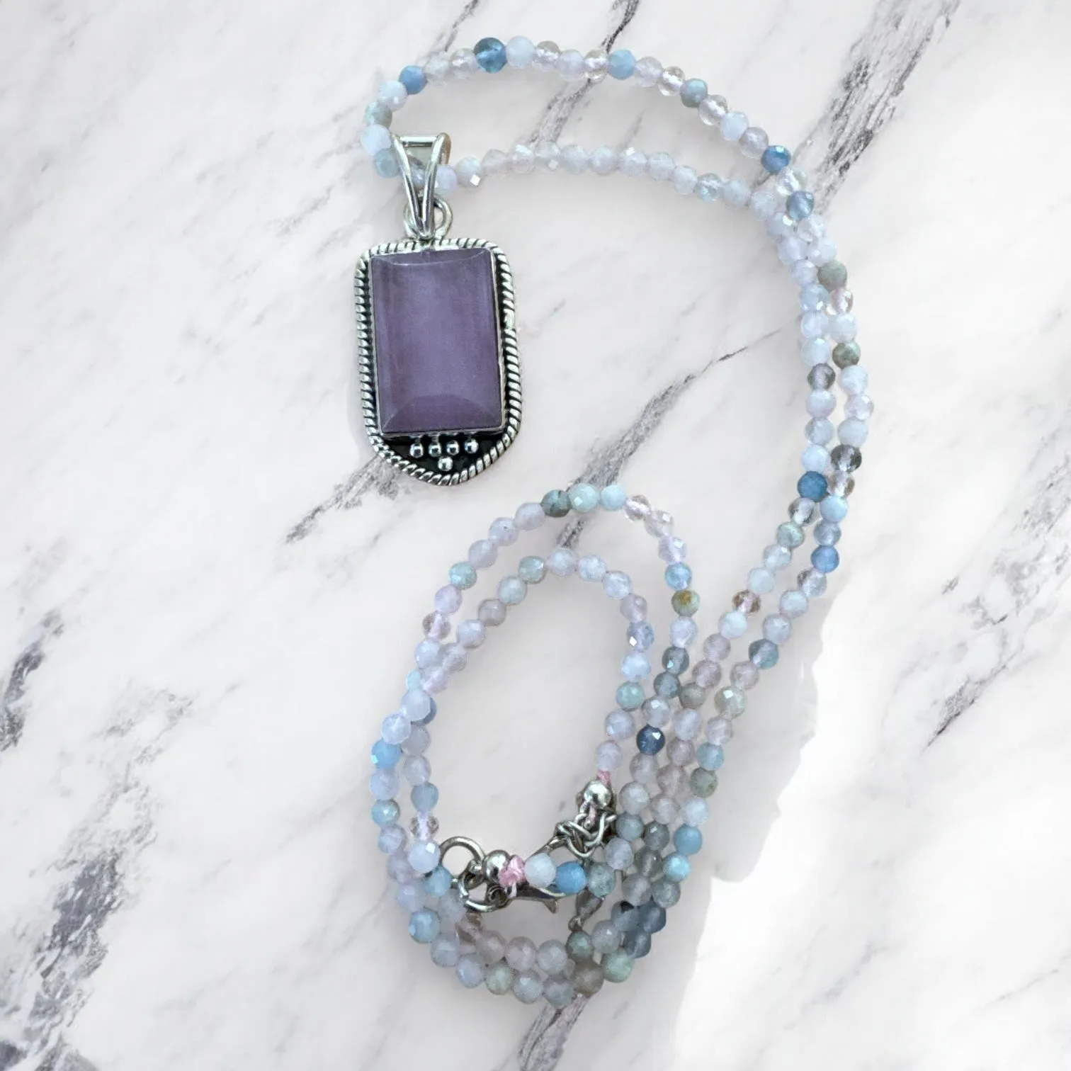 Pink Kunzite Solid 925 Sterling Silver & Morganite Pendant Necklace