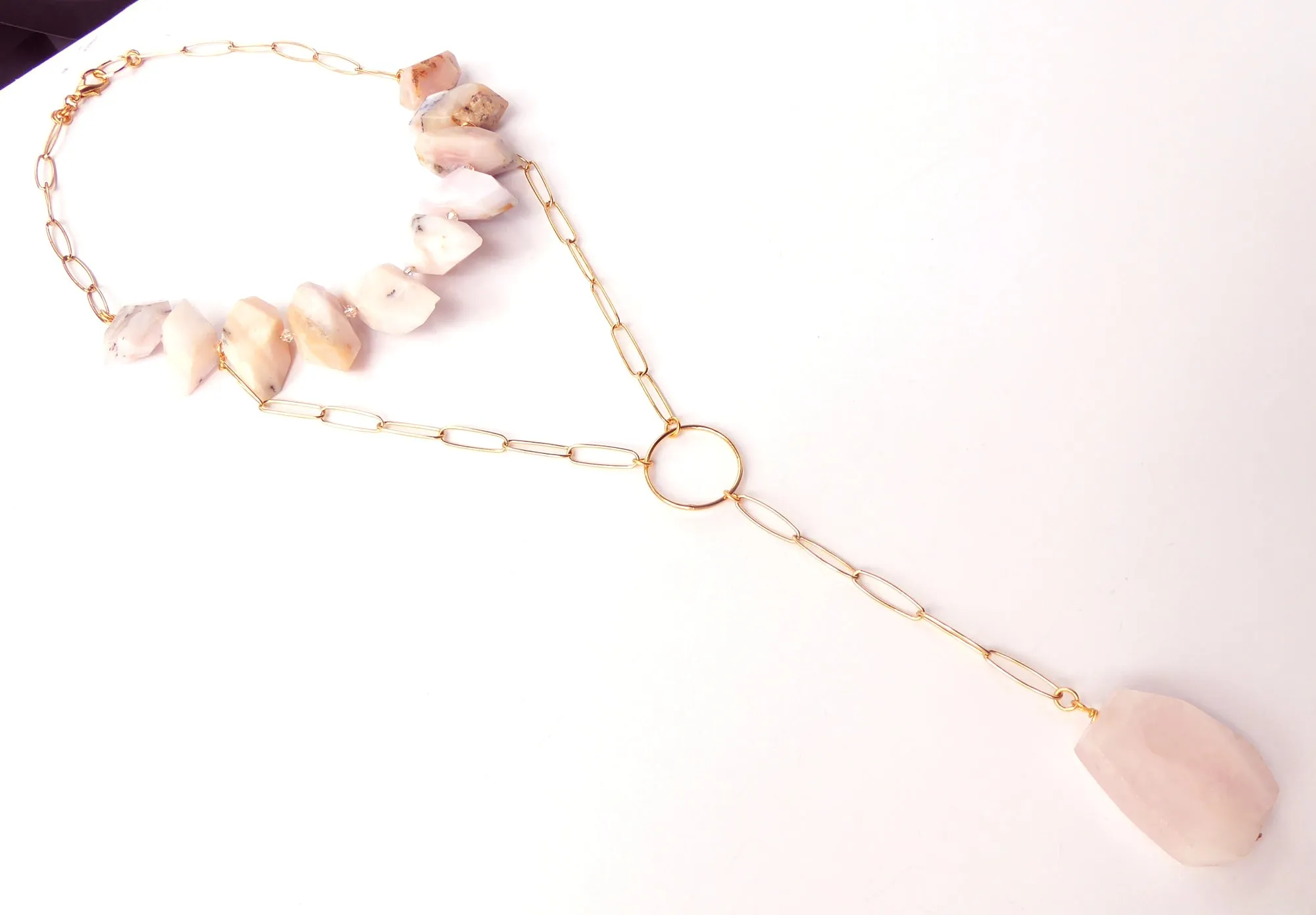 Pink opal nugget necklace