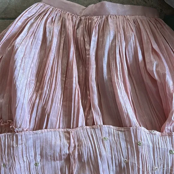 Pink/peach bohemian tiered skirt with multiple layers and embellishments size 34