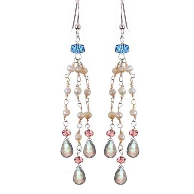 Playful Multistrand Colorful Tassel Earrings with Gem Drops