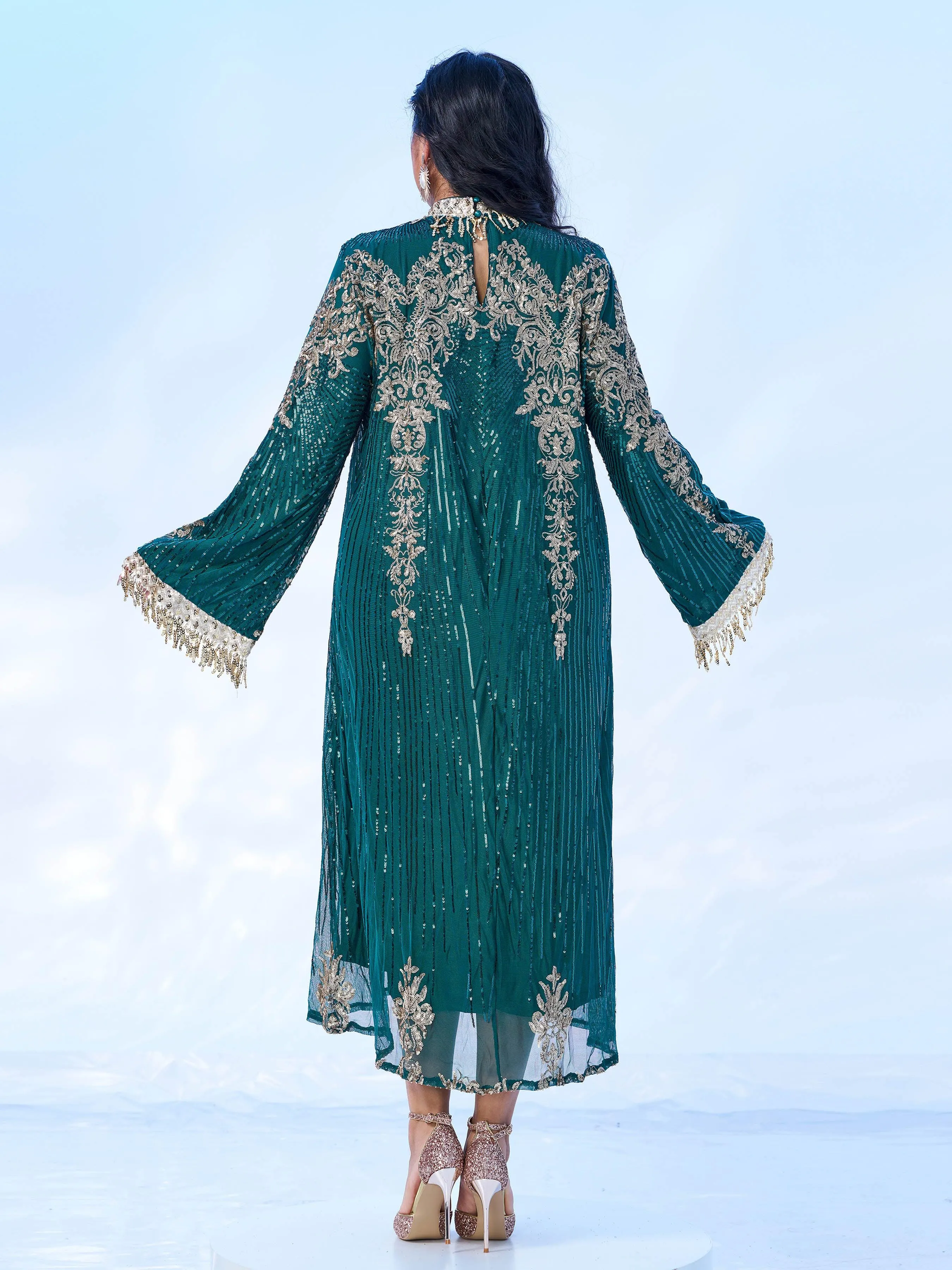 Plus Long Sleeve Sequin Midi Dress PMES00344
