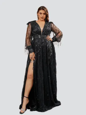 Plus Size Fringed A-line Prom Dress PM02086