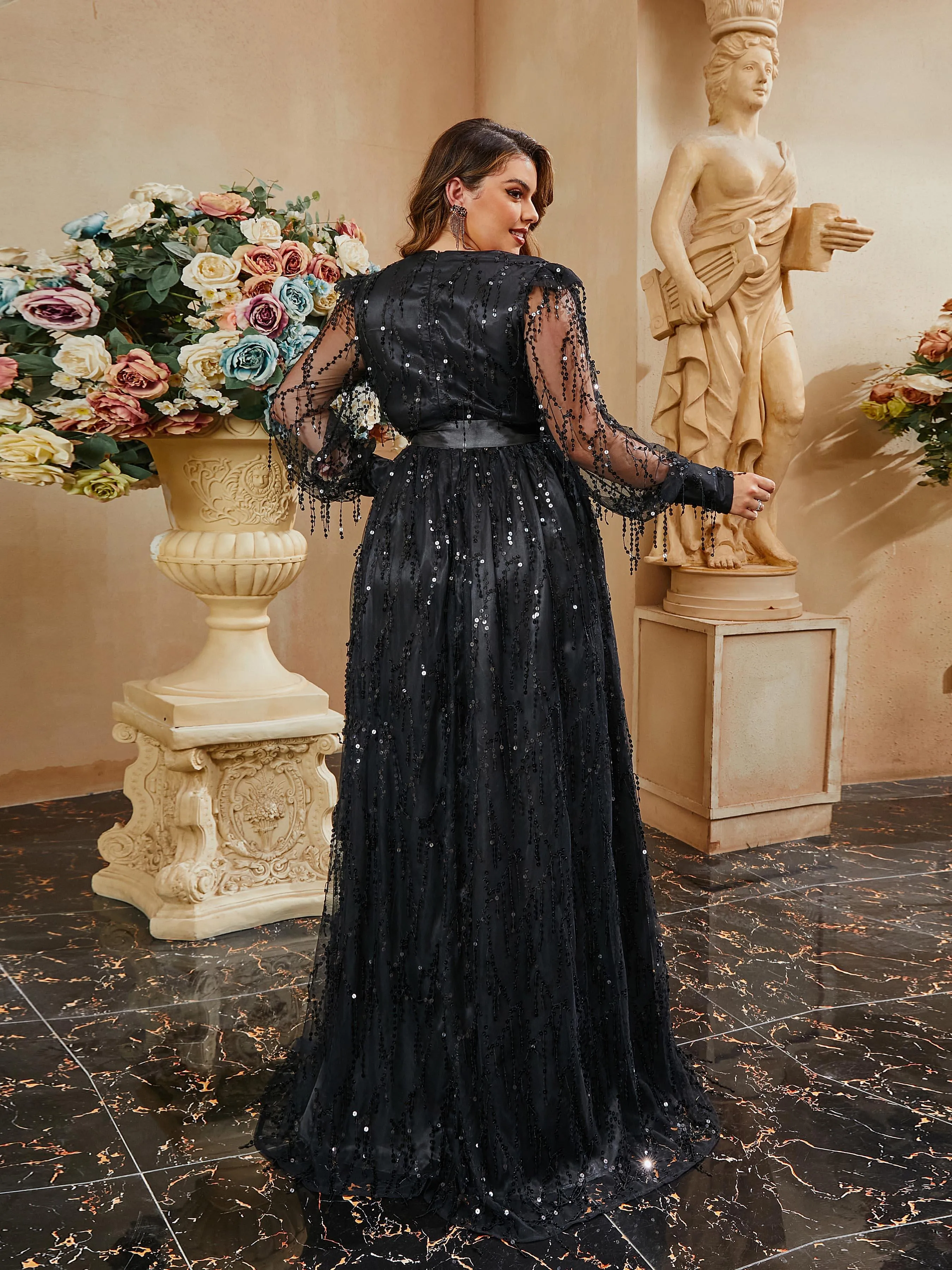 Plus Size Fringed A-line Prom Dress PM02086