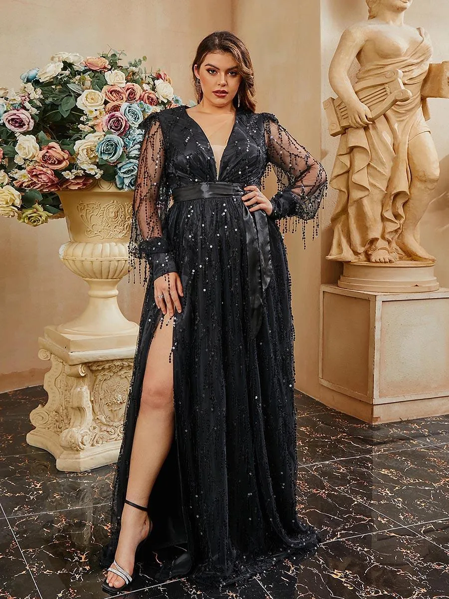 Plus Size Fringed A-line Prom Dress PM02086