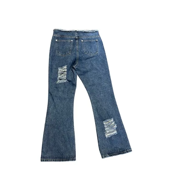 POL front lace up distressed  high waisted flare wide leg jeans size 30