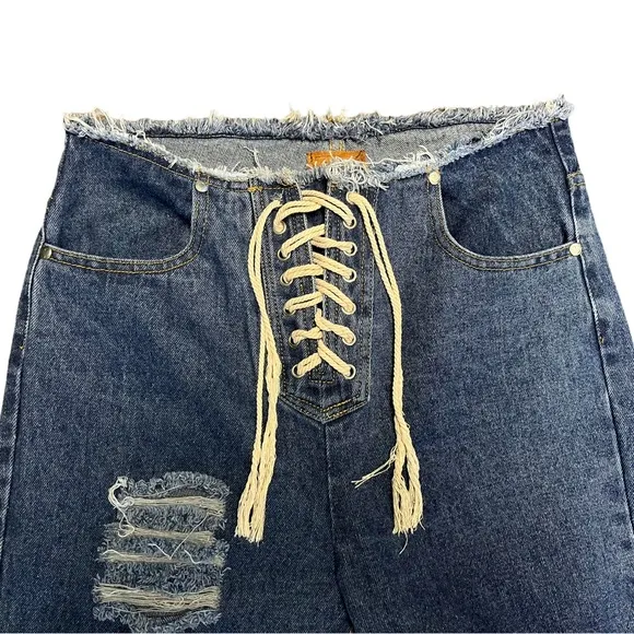 POL front lace up distressed  high waisted flare wide leg jeans size 30