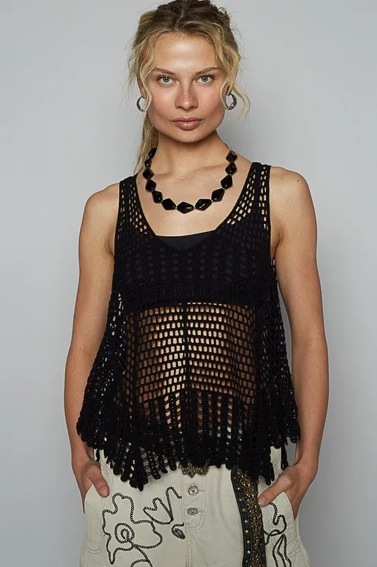 POL V-Neck Sleeveless Woven Crochet Knit Cover Up