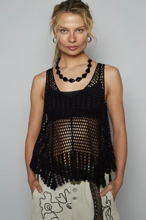 POL V-Neck Sleeveless Woven Crochet Knit Cover Up