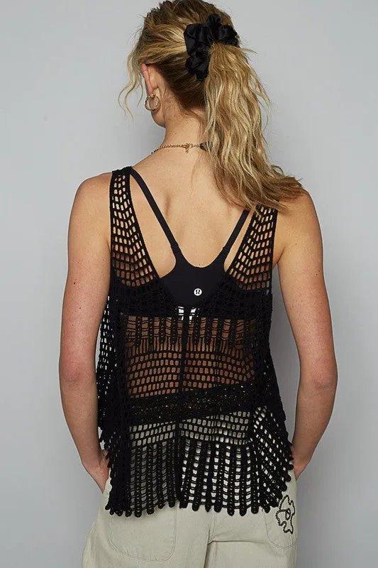 POL V-Neck Sleeveless Woven Crochet Knit Cover Up
