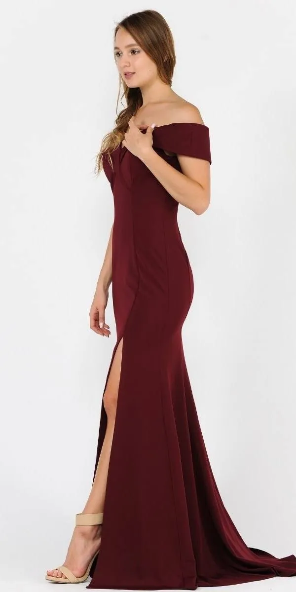 Poly USA 8258 Long Off-Shoulder Fitted Jersey Dress With Slit