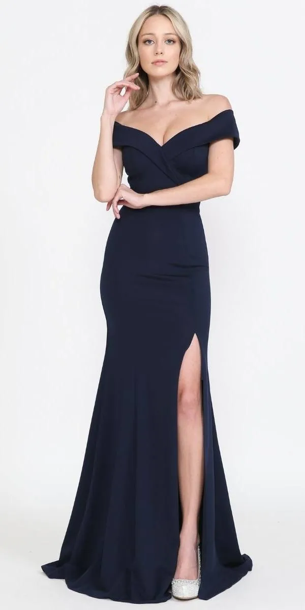 Poly USA 8258 Long Off-Shoulder Fitted Jersey Dress With Slit