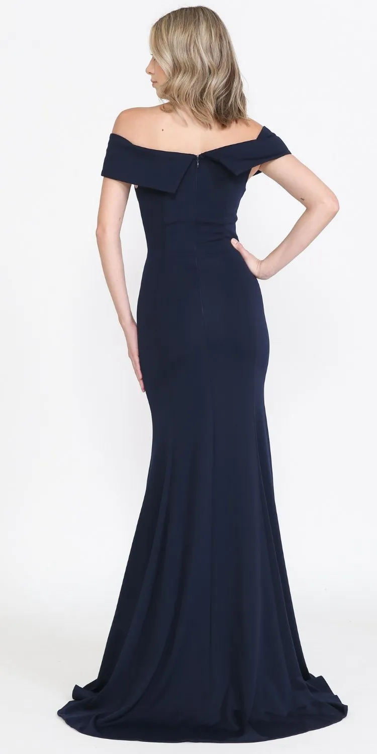 Poly USA 8258 Long Off-Shoulder Fitted Jersey Dress With Slit