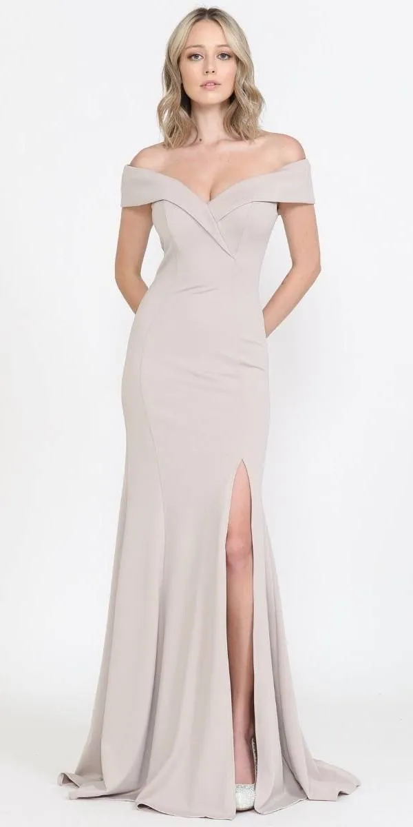 Poly USA 8258 Long Off-Shoulder Fitted Jersey Dress With Slit