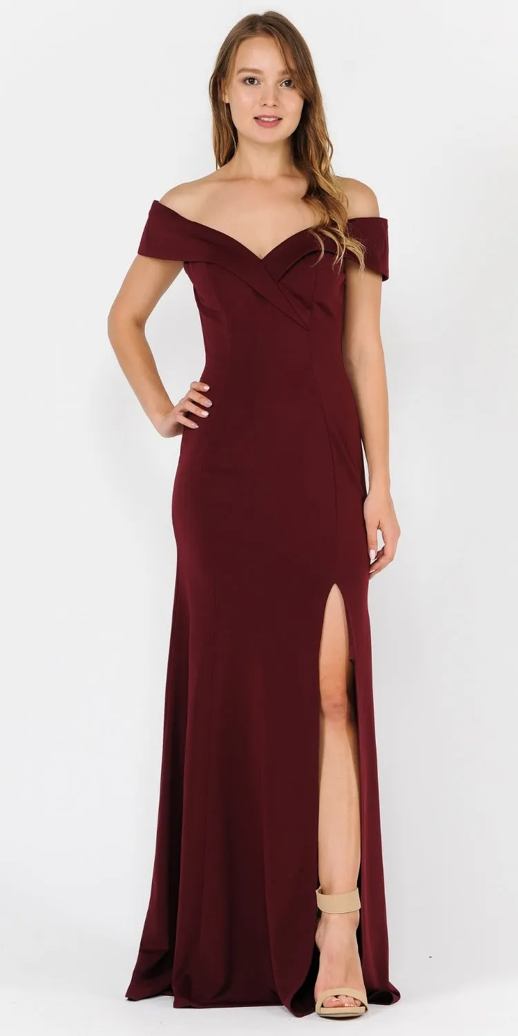 Poly USA 8258 Long Off-Shoulder Fitted Jersey Dress With Slit