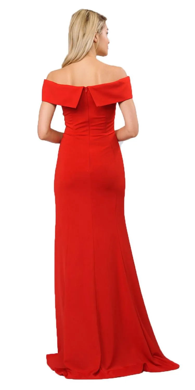Poly USA 8258 Long Off-Shoulder Fitted Jersey Dress With Slit