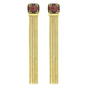 Possibility Pavé Tassel Earring Long - 18K Gold Vermeil   CZ Rouge