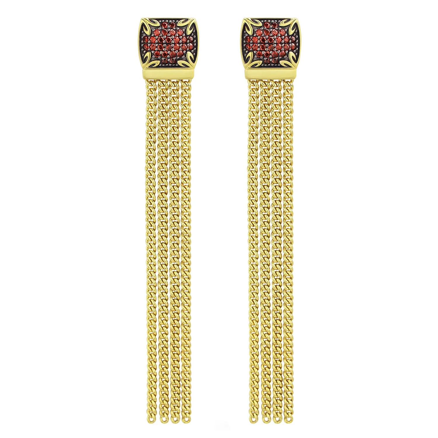 Possibility Pavé Tassel Earring Long - 18K Gold Vermeil   CZ Rouge
