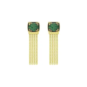 Possibility Pavé Tassel Earring Short - 18K Gold Vermeil   CZ Vert