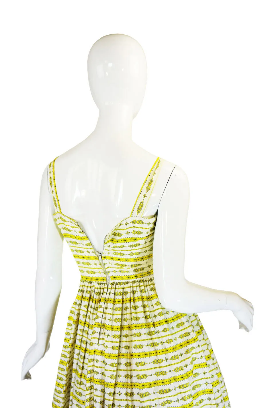 Pretty 1950s Yellow Printed Crisp Cotton Sun Dress