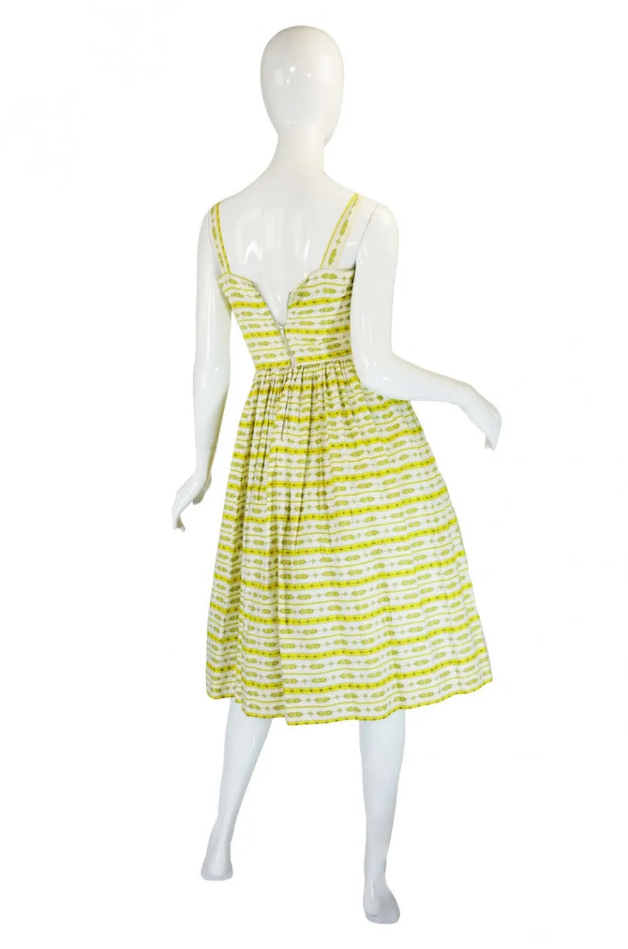 Pretty 1950s Yellow Printed Crisp Cotton Sun Dress