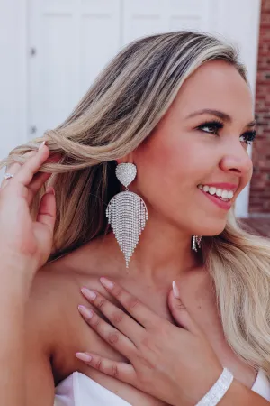 Pretty Heart Fringe Earrings - Silver