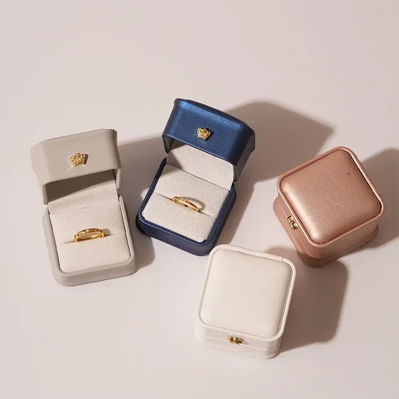 Pu Leather Ring Box Couple Proposal Ring Boxes For Engagement Wedding Simple Geometric Square Storage Gift Packaging Box