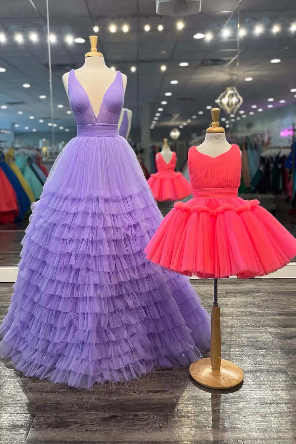 Purple Layered Prom Dresses 2024 Ruffle Plunging Deep V-Neck Tiered Evening Dress