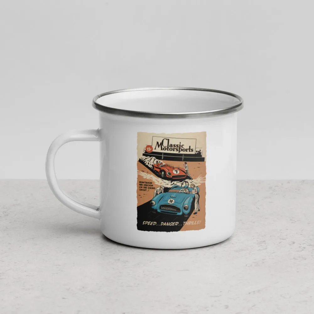 "Speed... Danger... Thrills!" Vintage Racing Enamel Mug
