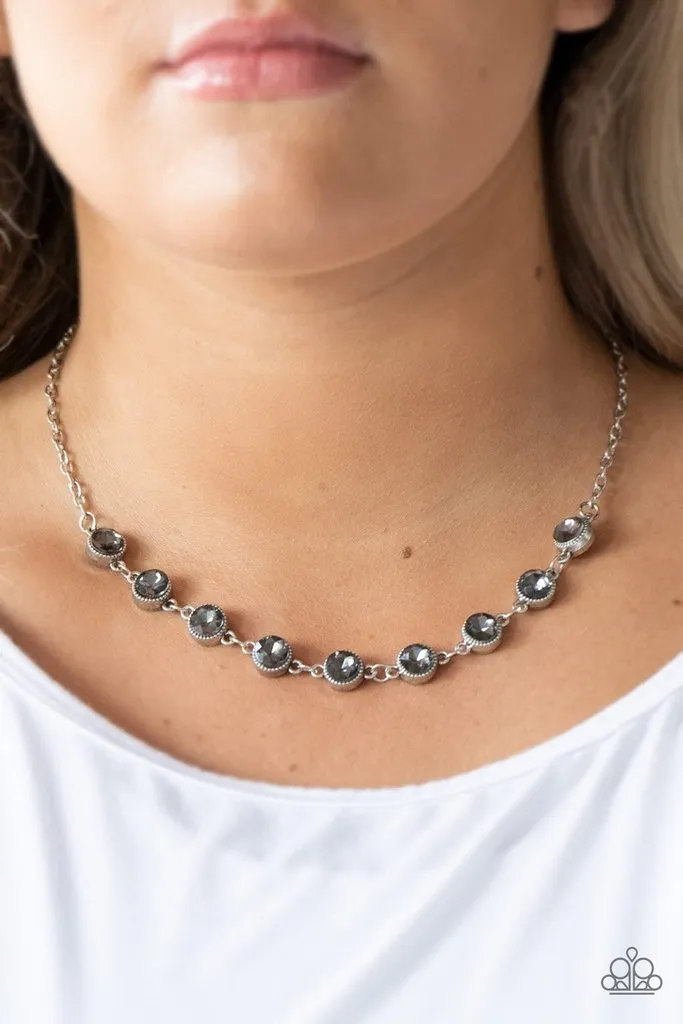 "Starlite Socials" Silver Metal & Smoky Gray Rhinestone Classic Necklace Set
