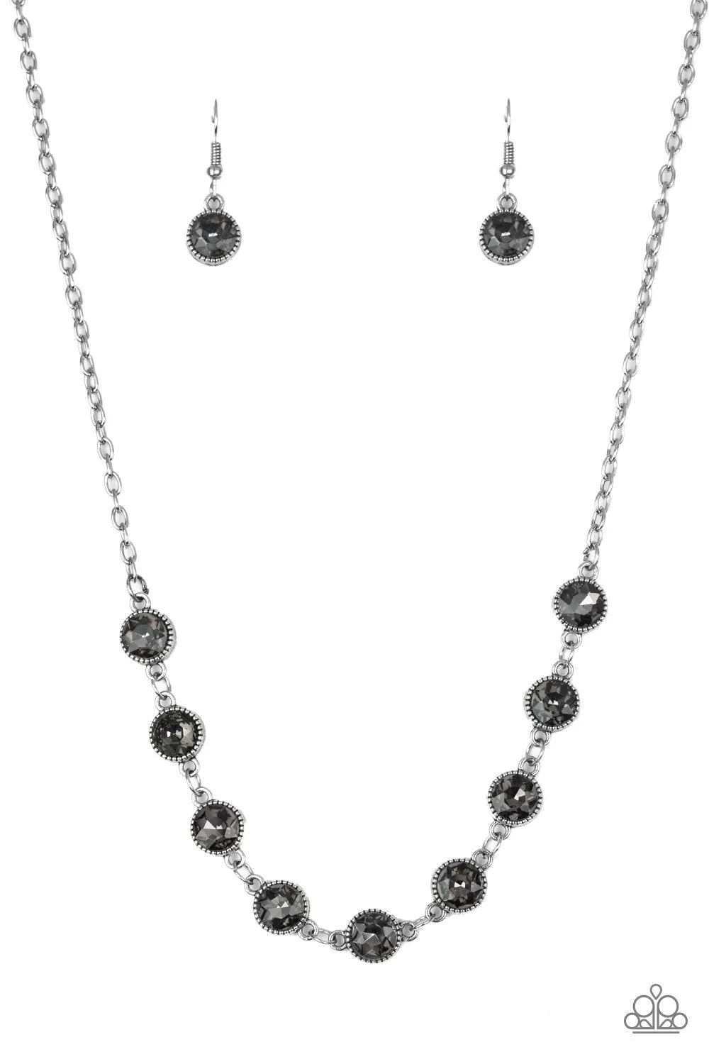 "Starlite Socials" Silver Metal & Smoky Gray Rhinestone Classic Necklace Set