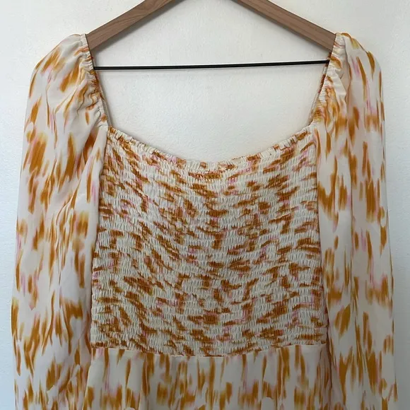 Rahi NWT Smocked Bustier Milkmaid Ruffle Balloon Sleeve Square Neck Mini Medium