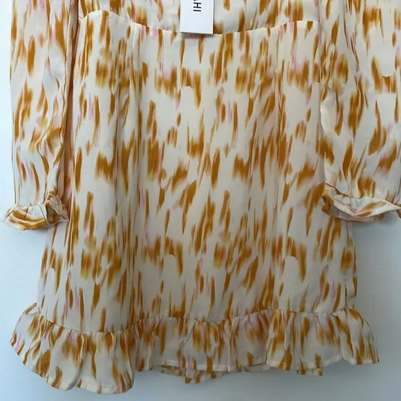 Rahi NWT Smocked Bustier Milkmaid Ruffle Balloon Sleeve Square Neck Mini Medium