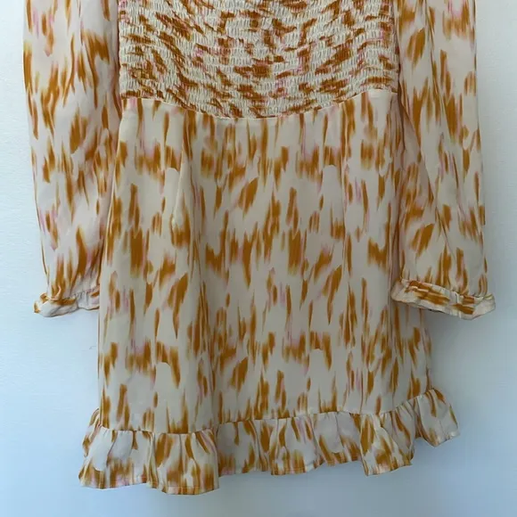 Rahi NWT Smocked Bustier Milkmaid Ruffle Balloon Sleeve Square Neck Mini Medium