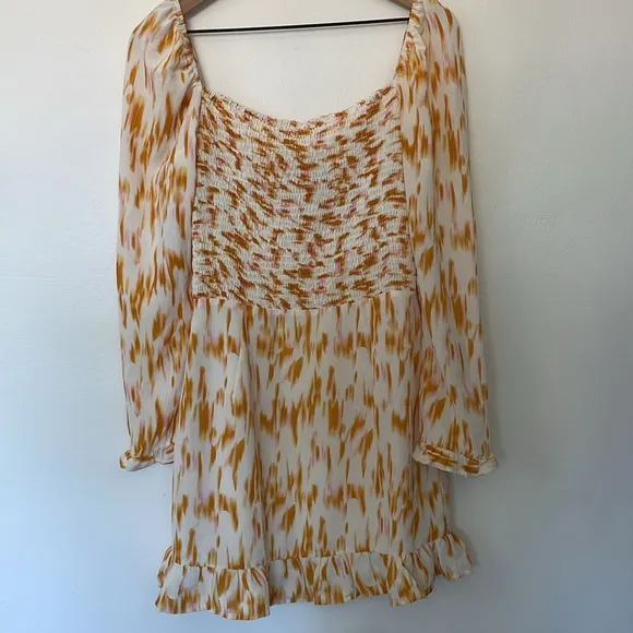Rahi NWT Smocked Bustier Milkmaid Ruffle Balloon Sleeve Square Neck Mini Medium