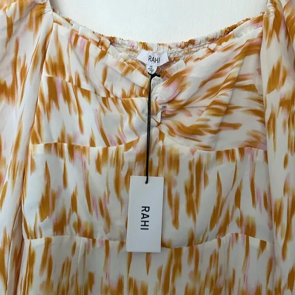 Rahi NWT Smocked Bustier Milkmaid Ruffle Balloon Sleeve Square Neck Mini Medium
