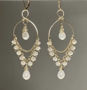 Rainbow Moonstone Gemstone Dangle Chandelier Earrings 14 kt Gold Fill
