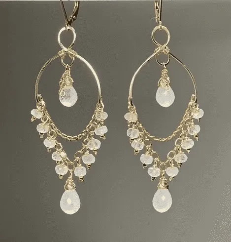 Rainbow Moonstone Gemstone Dangle Chandelier Earrings 14 kt Gold Fill
