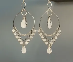 Rainbow Moonstone Mixed Metal Chandelier Earrings Beaded Statement Earrings