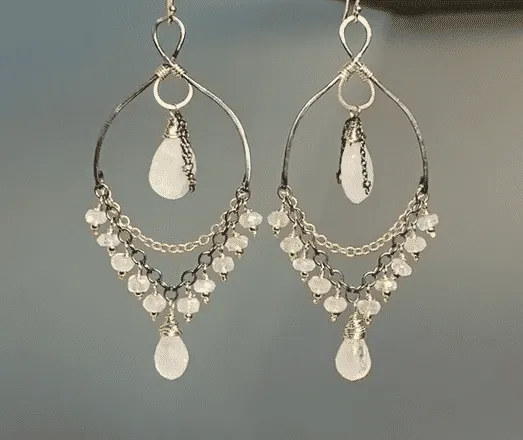 Rainbow Moonstone Mixed Metal Chandelier Earrings Beaded Statement Earrings
