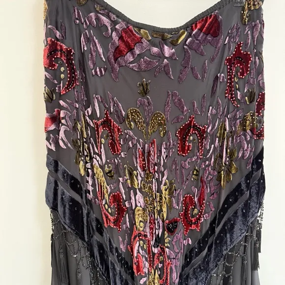 R&amp;K Evenings Burnout Silk Velvet Boho Skirt with Tassels Large
