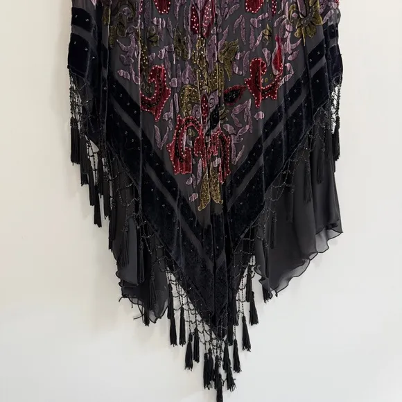 R&amp;K Evenings Burnout Silk Velvet Boho Skirt with Tassels Large