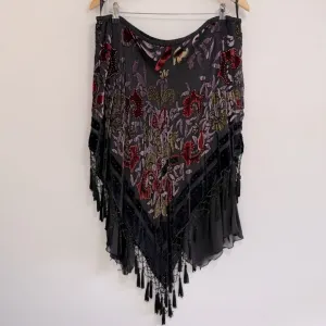 R&amp;K Evenings Burnout Silk Velvet Boho Skirt with Tassels Large