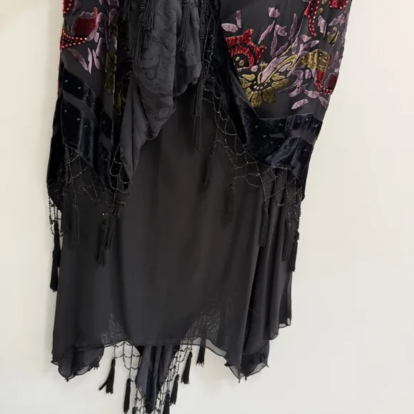 R&amp;K Evenings Burnout Silk Velvet Boho Skirt with Tassels Large